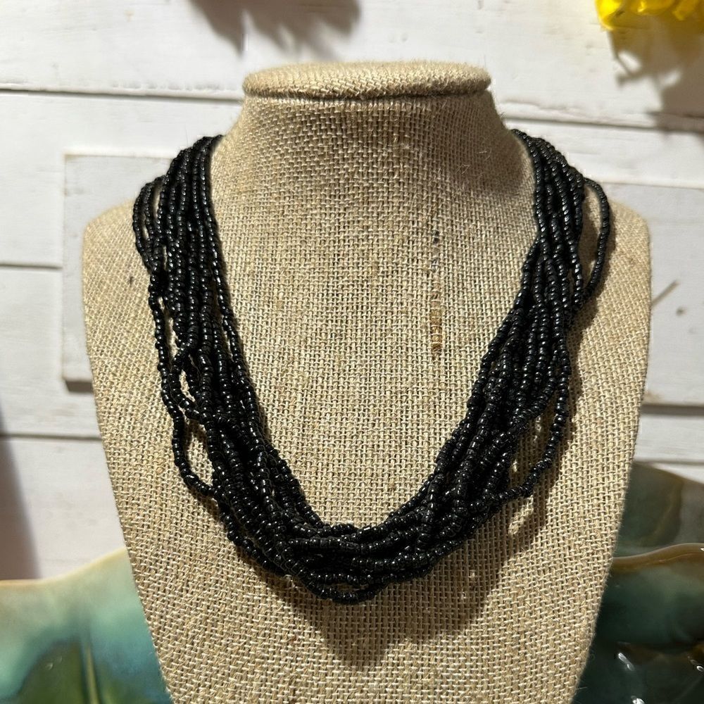 Vintage Trifari Torsade Necklace Black & Gold Tone